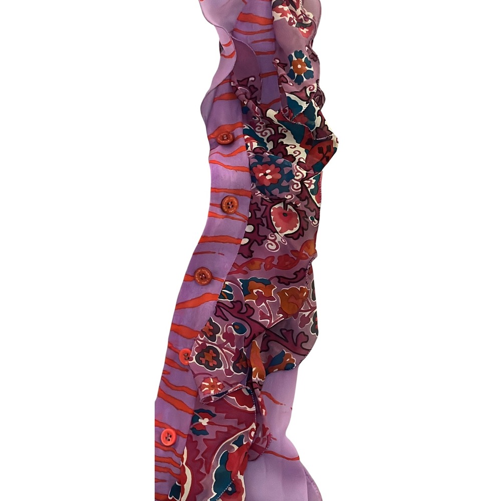 Emanuel Ungaro Paris Silk Ruffle Blouse Purple Floral Stripe Sleeveless IT 42 - Picture 5 of 13